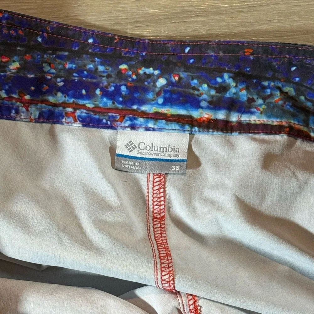 Columbia PFG‎ Omni Shield Men's Swim Surf Board Shorts Unlined Size 38 Red Blue